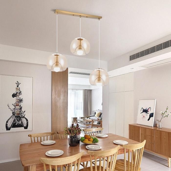 Lustre Suspension Verre Ambre 25cm - Luminaire Vintage E27 Pour Salon, Chambre Et Cuisine