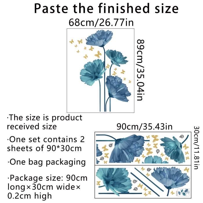 Sticker mural Motif Fleurs et coccinelle bleue et verte - 2 planches : 50 x  70 cm - 30 stickers - Stickers muraux - Stickers - Sélection shopping 