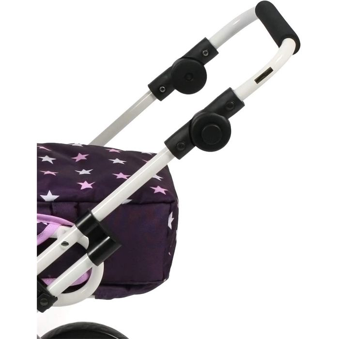 Poussette Combinée Mika Pour Poupée, étoiles Violettes, Nacelle Et Siège Sport, Poignée Réglable, Pour Poupées Jusqu'à 52 Cm