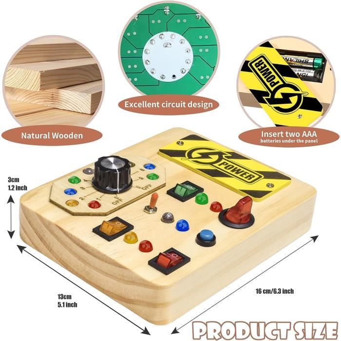 Cmiolacuna Busy Board Montessori 1-4 Ans Avec Interrupteurs LED - Jouet Éducatif Parcours Motricité