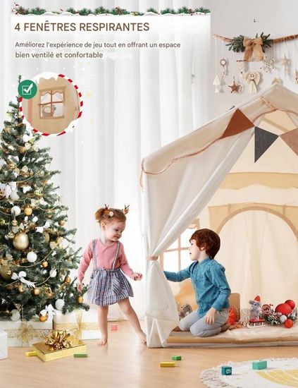 Tente Tipi Enfant Sinbide Avec Tapis Et Lumières - Cabane De Jeu Intérieur/Extérieur (122x97x130 Cm)