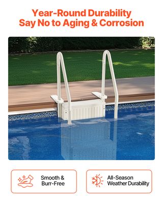 Escalier de Piscine en Plastique avec 2 Rampes-VEVOR-4 Marches Antidérapantes-Escaliers pour Piscines Creusées 122-137 cm - Jardin