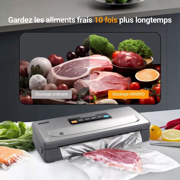 Machine Sous Vide Alimentaire 8 En 1 80KPA - Coupeur Et Rangement Sacs Intégrés - Argenté