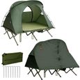 COSTWAY Tente Camping Surélevée pour 2 Personnes Matelas Auto-gonflant Sac Transport à Roulettes Double Toit Crochet de Lampe Vert-0