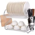 2 Etagère Cuisine Égouttoir à vaisselle Couverts Assiettes-Rangement séchage Set-3 Porte-couteau + planche à découper Support-0