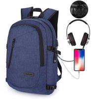 Stars® Sac à Dos Ordinateur Portable D'affaires 15.6" Sac Antivol avec USB Chargeur - Casque Port - Bleu