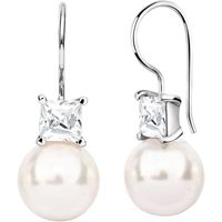 Nenalina Argent - Boucles d'Oreilles Perles - Boucles d'Oreilles Pendantes avec Perles Blanc 12 mm et cristaux, silver 925, 2
