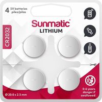 Piles CR2032 - Lot de 4 | Sunmatic | Bouton Lithium CR 2032 3V- Haute Performance | Dispositifs Portables et médicaux, lumières
