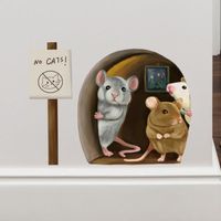 Dessin animé 3 souris se cachant du trou de la souris PVC autocollants salon chambre coin décoration stickers muraux