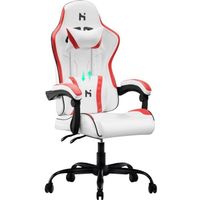 HLFURNIEU Chaise Gaming Ergonomique, Fauteuil Gamer Professionnel, Gaming Chair avec Appui-tête et Support Lombaire, Blanc et Rouge
