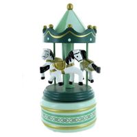 Boîte à musique carrousel Greensleeves - manège musical miniature en bois peint à la main avec chevaux tournants