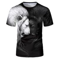 tee shirts imprimé en 3D,Hommes chauds d'été t-shirt O-cou manches courtes vêtements animal lion 3D T-shirt imprimé homme grande ta