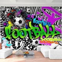 Quadro Moderno Runa Art Graffiti Calcio - 4 Pezzi, Made In Germany, Stampa Su Tessuto Non Tessuto