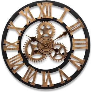 HORLOGE - PENDULE 45CM 3D Horloge Murale Quartz Antique Gear Bois Luxury Handmade Crochet Or