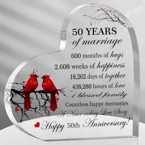 Cadeau Anniversaire De Mariage 50 Ans - Idée Cadeau Souvenir Anniversaire  De Mariage Pour Femme En Bois - Cadeau Cœur Gravé Souvenir 50 Ans De  Mariage