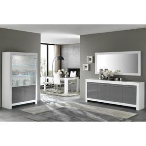 Ensemble Salle A Manger Complete Blanc Et Gris Laque Brillant
