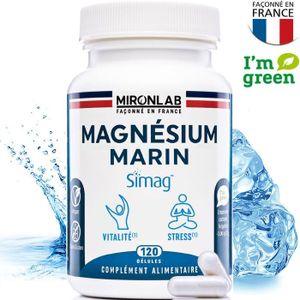 COMPLÉMENT EN MINÉRAUX Magnésium Marin naturel & B6 | Teneur élevé : 300mg/jour testé | Réduit stress, anxiété & fatigue | 120 gélules–2 mois | MironLab®
