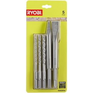 FORET - MECHE RYOBI Kit 3 forets (6 mm, 8 mm, 10 mm) et 2 burins SDS+ (1 pointe et 1 plat) RAKSP05