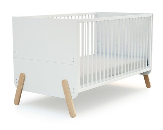AT4 - Lit bébé évolutif 70 x 140 cm PIRATE Blanc et Hêtre Verni
