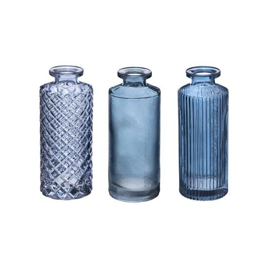 Atmosphera Lot de 3 Vases Soliflores en Verre Bleu déco Cdiscount Maison