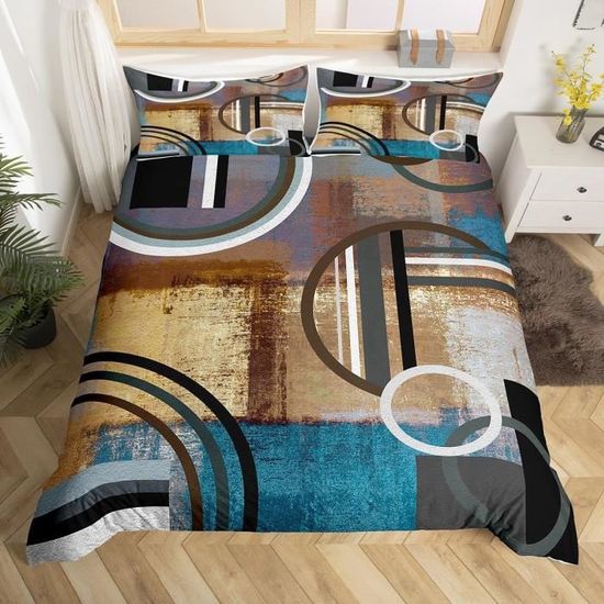 Housse De Couette 220X240 Géométrique Rétro, Parure De Lit Vintage