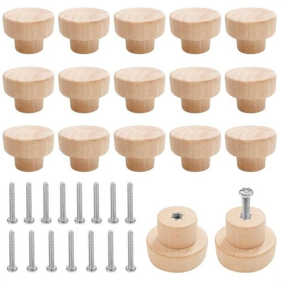 6 Boutons De Tiroir En Bois Style Bohème - 35 Mm, Motifs Blancs, Pour Armoire, Commode, Rénovation Meubles - 10