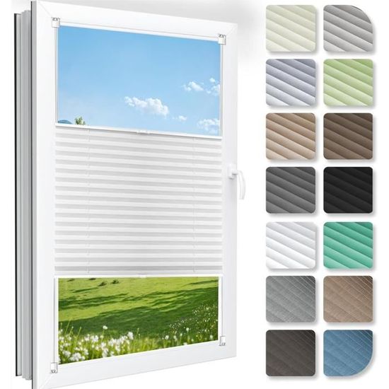 Klemfix Store Plissé Occultant sans Perçage 90 x 135 cm, sans Perçage, Opaques et Translucides, Stores Plissés Stores de Fenêtre, Store Plissé Occultant, pour Fenêtres, Gris