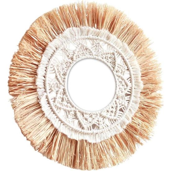 2 Miroirs Muraux Ronds Avec Franges Macramé - Bohème, Diam. 33 Cm (miroir 14 Cm) - Décoration Chambre, Salon