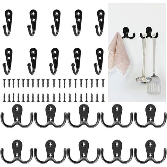 20 Crochets Vintage Noirs - Alliage Zinc - 24x17 Mm - Avec Vis - Pour Mur, Couloir, Salle De Bain
