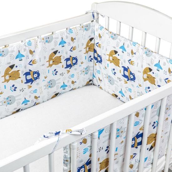 Tour de lit bebe garcon 180 x 30 cm - contour lit bebe respirant Coton avec Motif Animaux