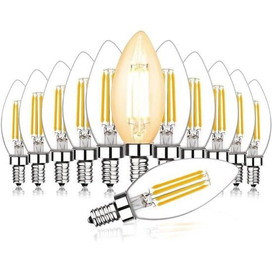 4w c35 ampoules led bougie filament e14 culot blanc chaud 2700k 450lm, équivalent 40w ampoule incandescence, ac220-240 v, 360 degr