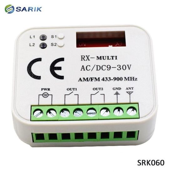 Récepteur Universel 2 Canaux RX 12V/24V - Fréquence 300-868 MHz - Pour Portails, Portes De Garage