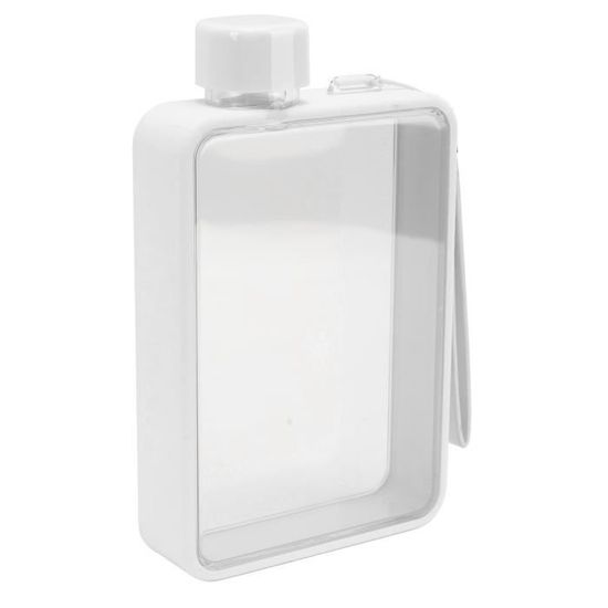 AUN Bouteille d'eau plate en plastique anti-fuite Transparent Carré  Portable A5 Bouteille d'eau en papier 380ml (Blanc)