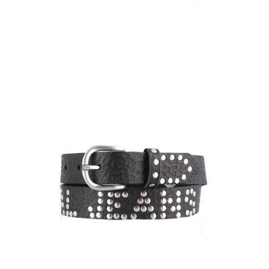Ceinture Cuir Véritable Cloutée, Motif Vache Corse, Marron/blanc, Taille S