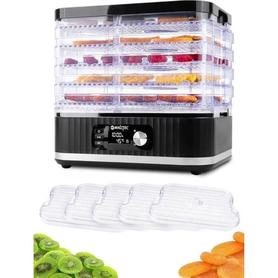 Séchoir Déshydrateur GreenBlue GB195 - 250 W, 5 Plateaux 27 Cm, Température 35-70°C - Pour Fruits, Légumes, Champignons