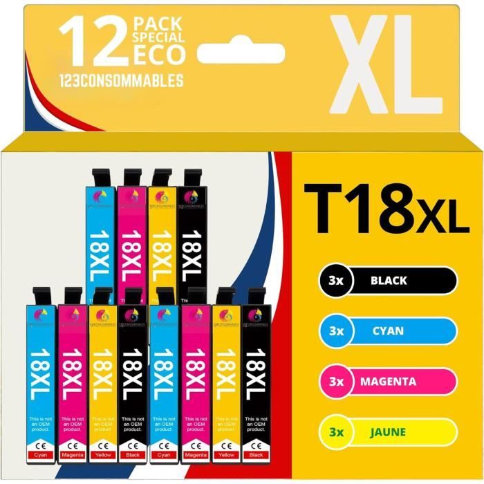 Kit Recharge 400 Ml Encre + 4 Cartouches T18 / T18XL Compatibles Epson XP Série