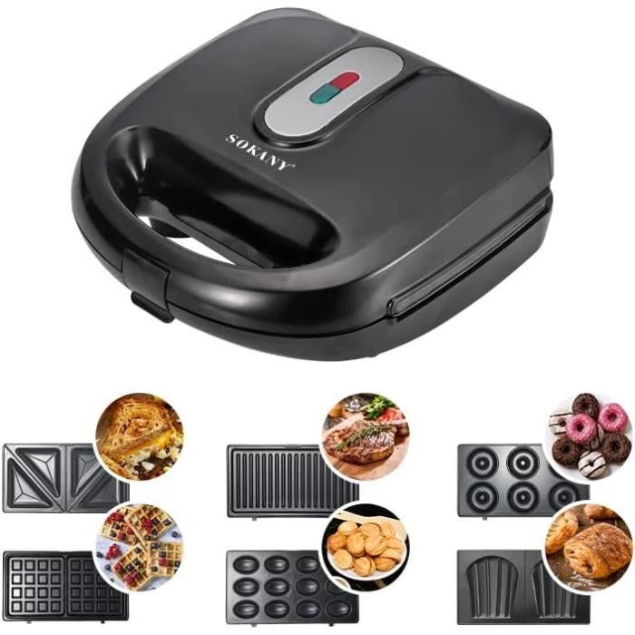 SOKANY Appareil multifonction 6 en 1 750 W (sandwich gaufrier gril de contact donut maker et plus) plaques antiadhésives - 123