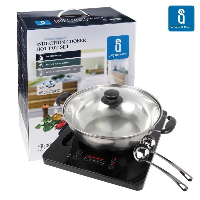 Aigostar Set Blackfire 30IAW – Plaque à induction et casserole, 2000W. Tactile, programmable, 10 puissances. Design exclusif.