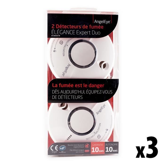 ANGELEYE - LOT de 3 (3x2) Lot de 2 Détecteurs de fumée ELEGANCE EXPERT DUO Autonomie 10 ans - Garantie 10 ans ST-AE620-FR ST620