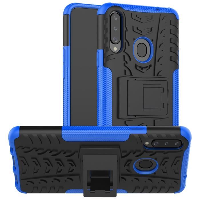 Coque Samsung Galaxy A20S, Etui Double Couche Pare Chocs Antichoc TPU Silicone Housse avec Fonction de Support Amélioré - Bleu