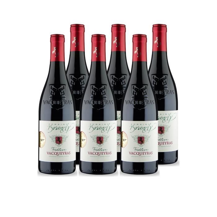 Vacqueyras Tradition Rouge 2018 - Lot de 6x75cl - Domaine Brunely - Vin AOC Rouge de la Vallée du Rhône - Cépages Grenache, Syrah,