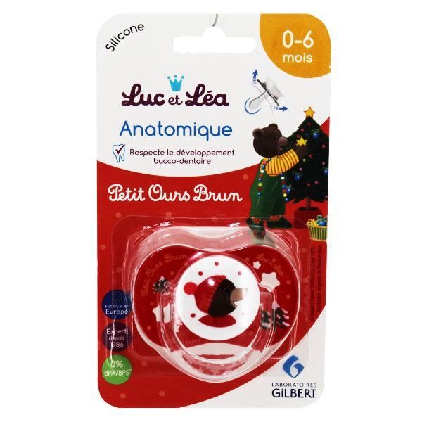 Luc et Léa Sucette Anatomique Petit Ours Brun Noël +0m