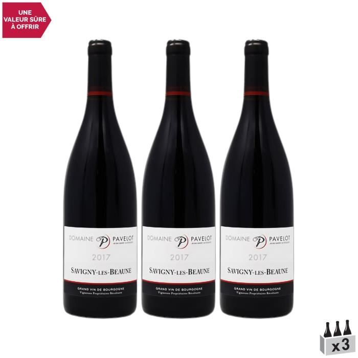 Savigny-lès-Beaune Rouge 2017 - Lot de 3x75cl - Domaine Pavelot - Vin AOC Rouge de Bourgogne - Cépage Pinot Noir