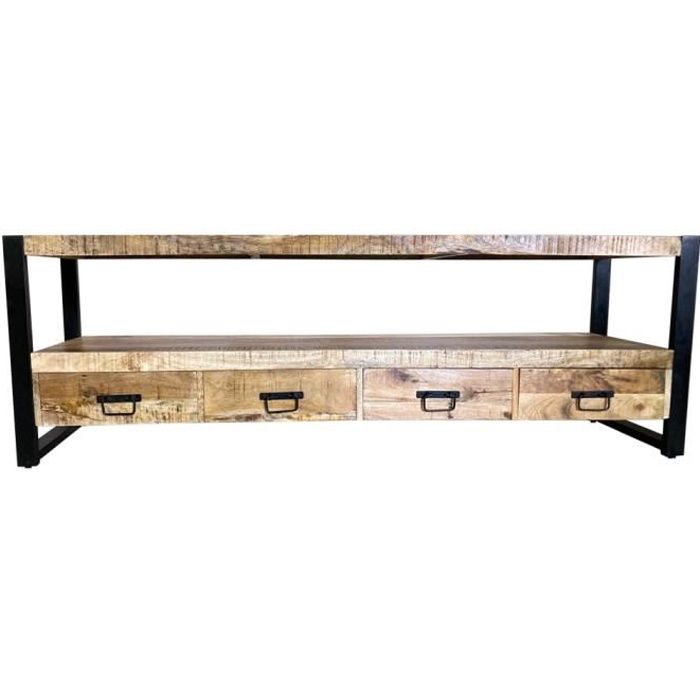 Meuble TV bois et métal à tiroirs 180 cm -Andy- Meuble House Marron