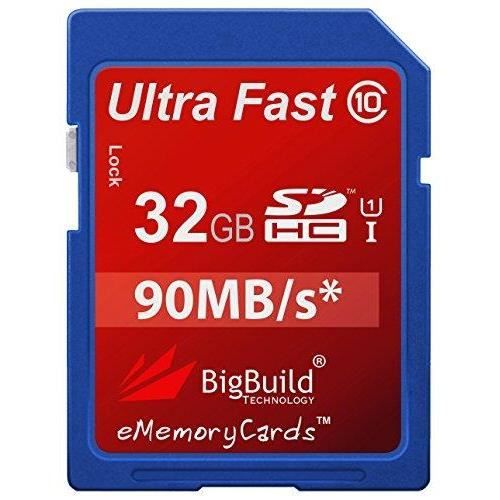 BigBuild Technology 32 Go SD SDHC Ultra Rapide 90 Mo/s Classe 10 Carte memoire pour Canon EOS 500D DSLR Camera