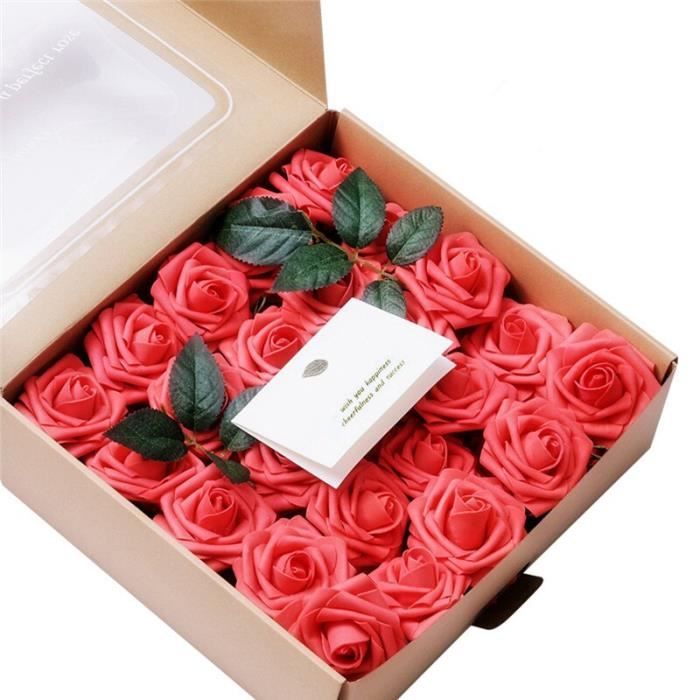 Fleurs artificielles soie corail Roses 50 pcs à la recherche réelle faux Roses pour bricol BU7840