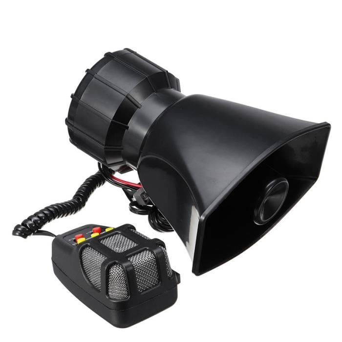 le noir - Alarme de voiture à 7 sons, sirène de Police incendie, haut-parleur PA 12V 60W, klaxon de voiture,