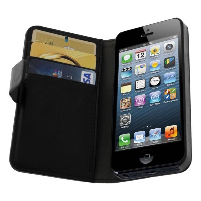 Pack Protection iPhone SE/5/5S Housse Porte-cartes + Film verre trempé noir Noir