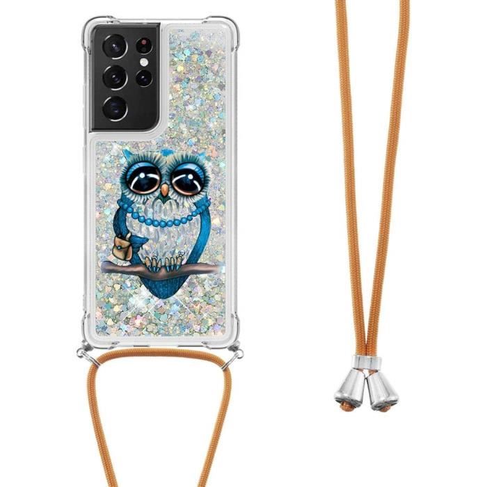 Cordon Coque Samsung S21 Ultra Liquide Glitter Réglable LanyardTéléphone Portable Samsung S21 Ultra Flowing Liquide S