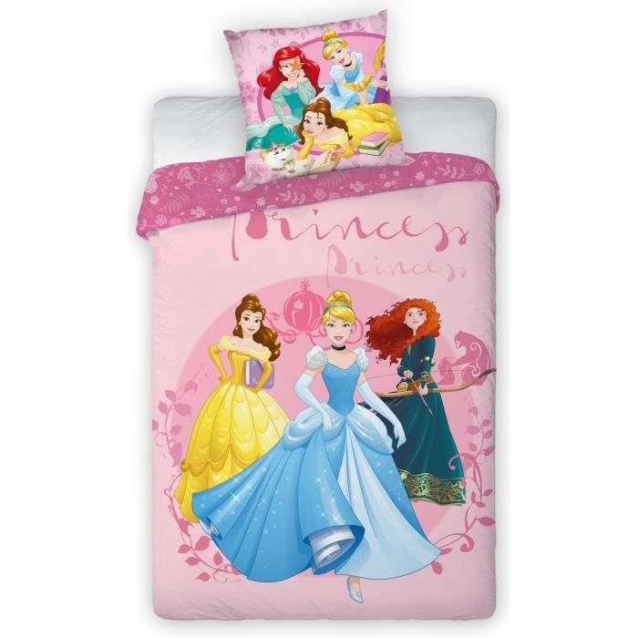 Princesses Disney Ariel - Parure de Lit Coton Enfant Lit 1 place, Housse de couette 140x200 cm, une Taie d’oreiller 65x65 cm